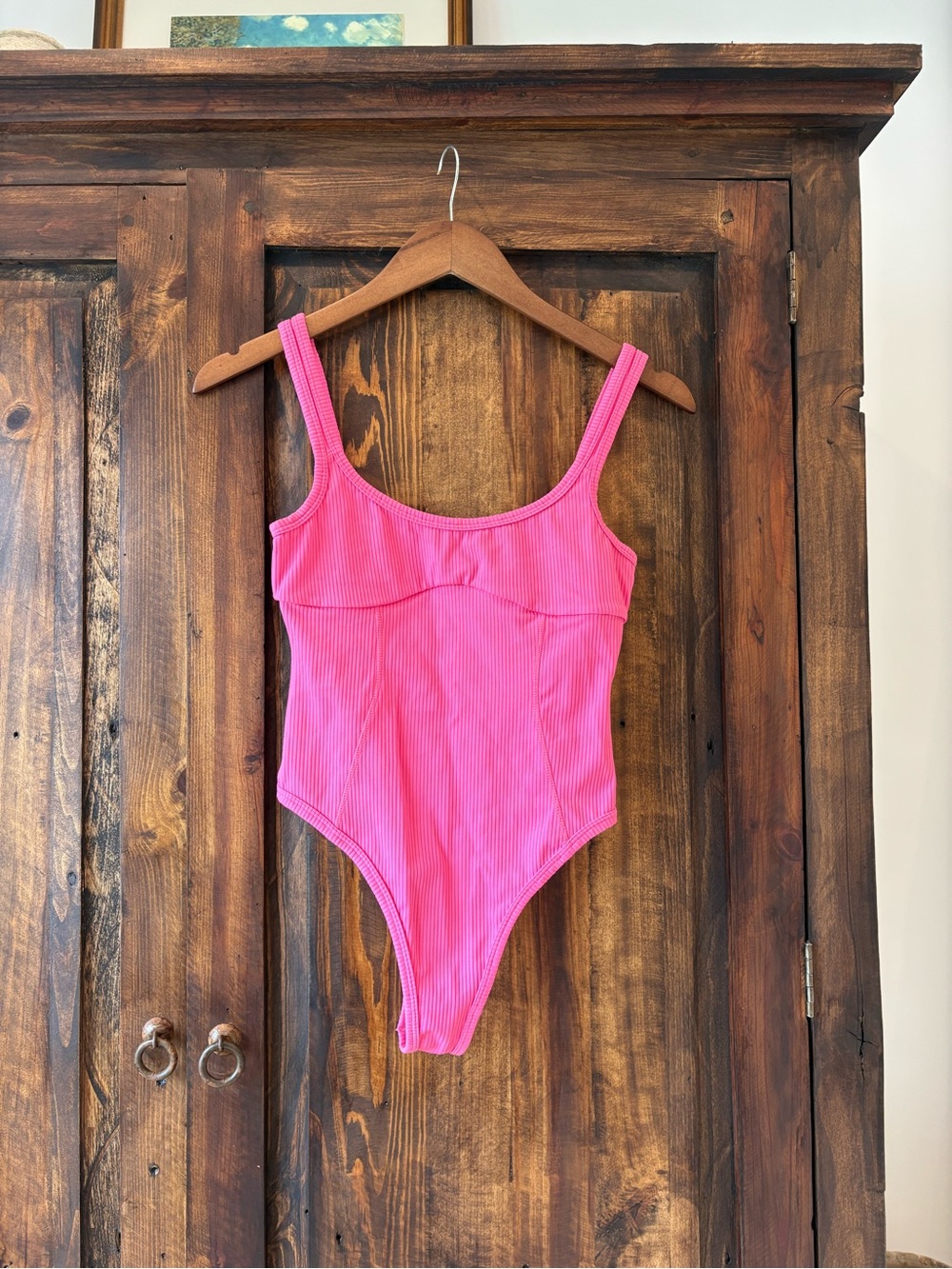 For Love And Lemons Pink Ribbed Scoop-Neck Bodysuit